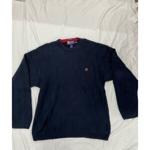 Chaps Ralph Lauren Mens XXL Navy Blue Herringbone Cotton Crewneck Sweater Logo